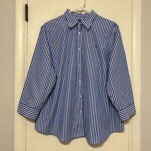 LRL Ralph Lauren Women's Plus Non-Iron Button-Front Shirt Top Blouse 2X Stripe
